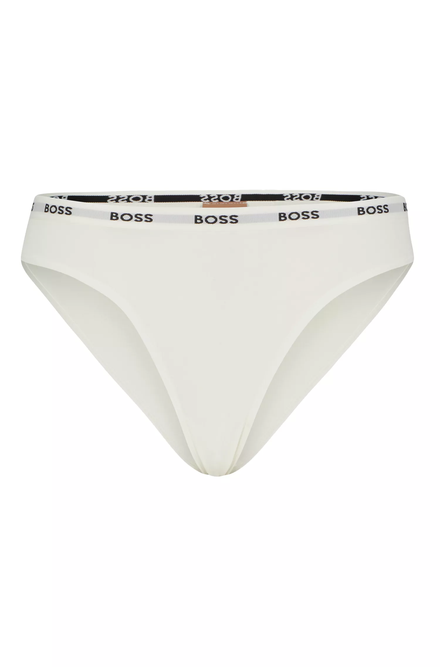 Cueca BOSS preta, cintura regular, com cós com logo.