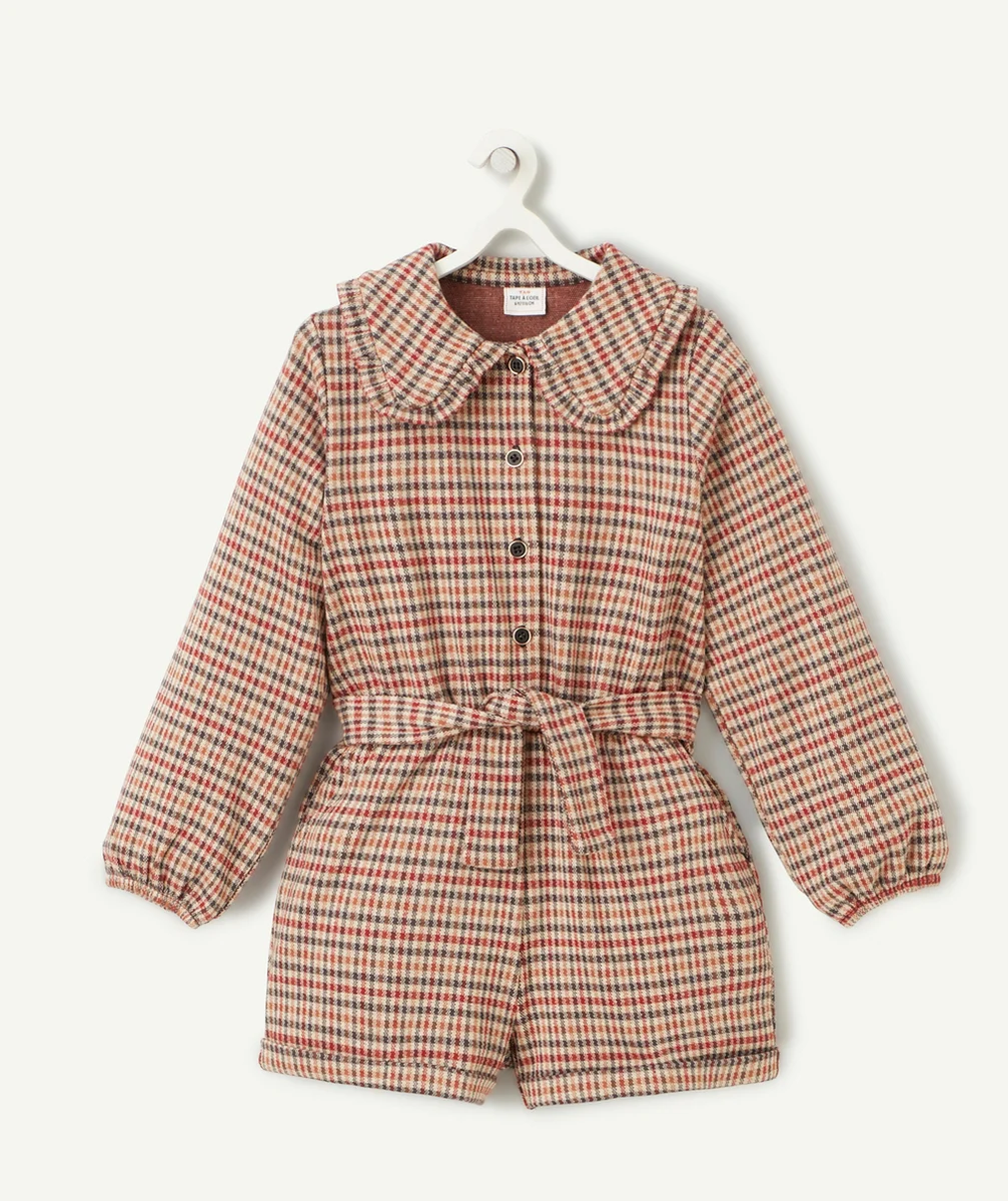 COMBISHORT FILLE EN FIBRES RECYCLÉES ET À CARREAUX AVEC COL CLAUDINE