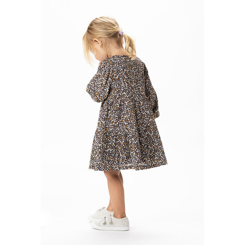 Robe manches courtes en toile avec volants et imprimé fleuri pour bébé fille - Noir