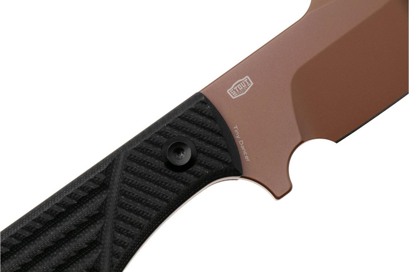 Tenable Knives Tiny Dancer G014A1 Rose Gold Coated D2, Black G10, vaststaand mes, JB Stout design