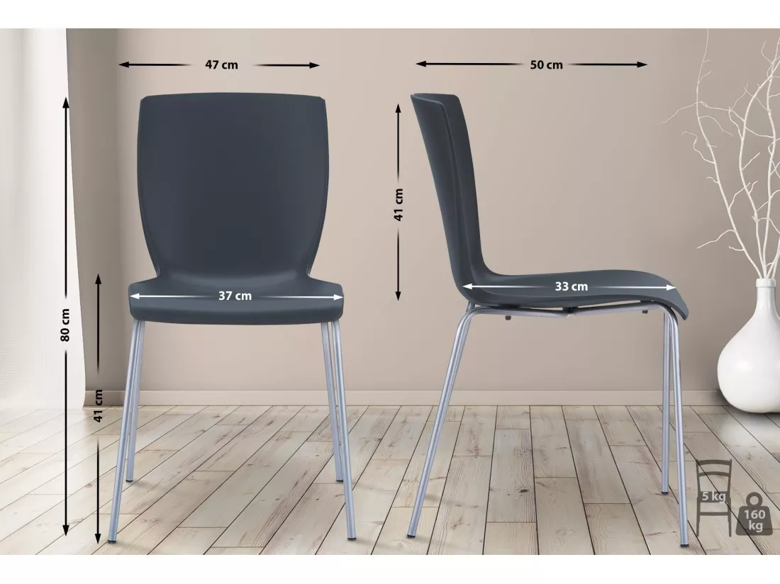 Chaise de conférence - Plastique & Aluminium - Noir - Mio