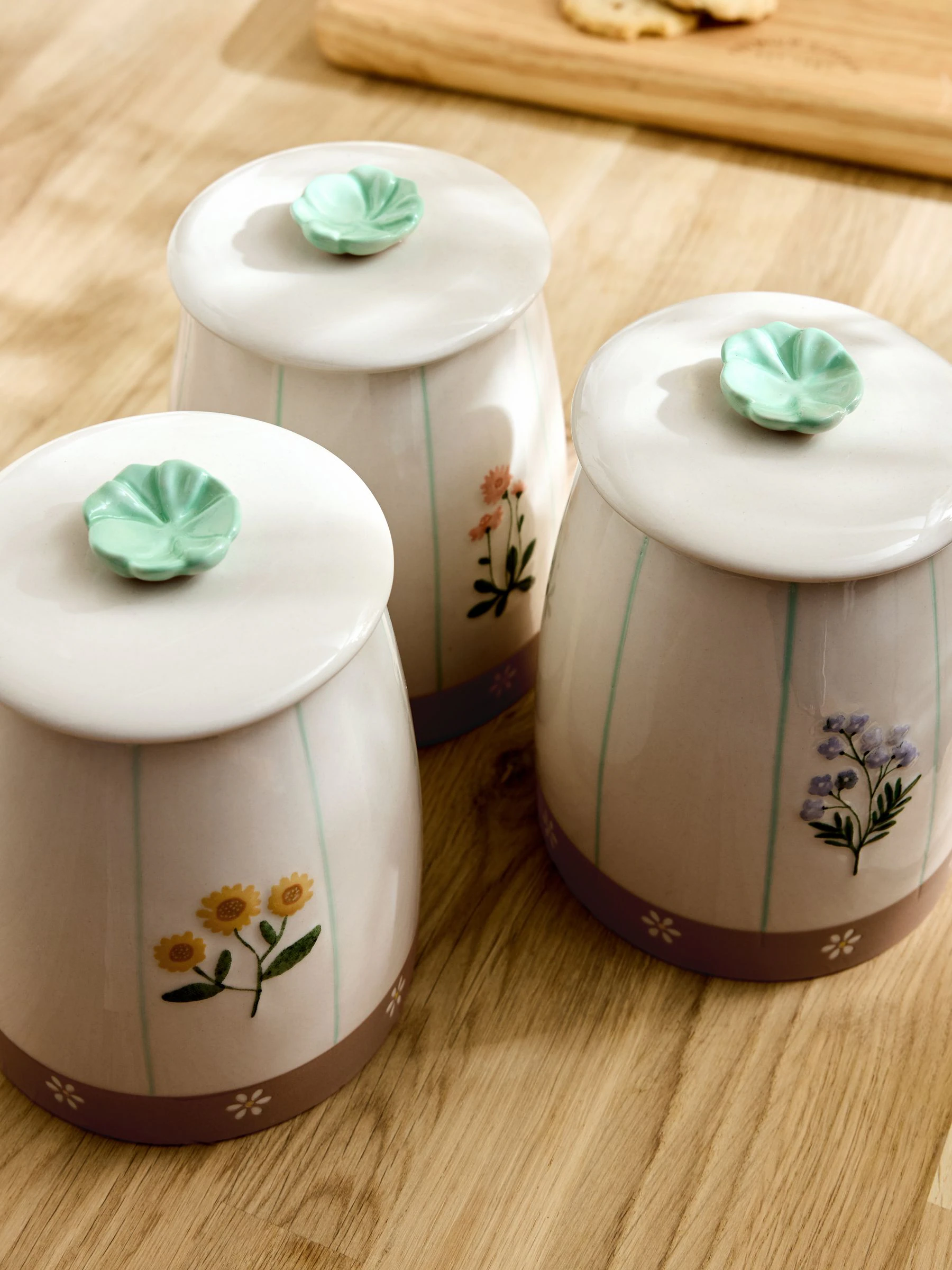 Set of 3 Floral Ceramic Storage Jars