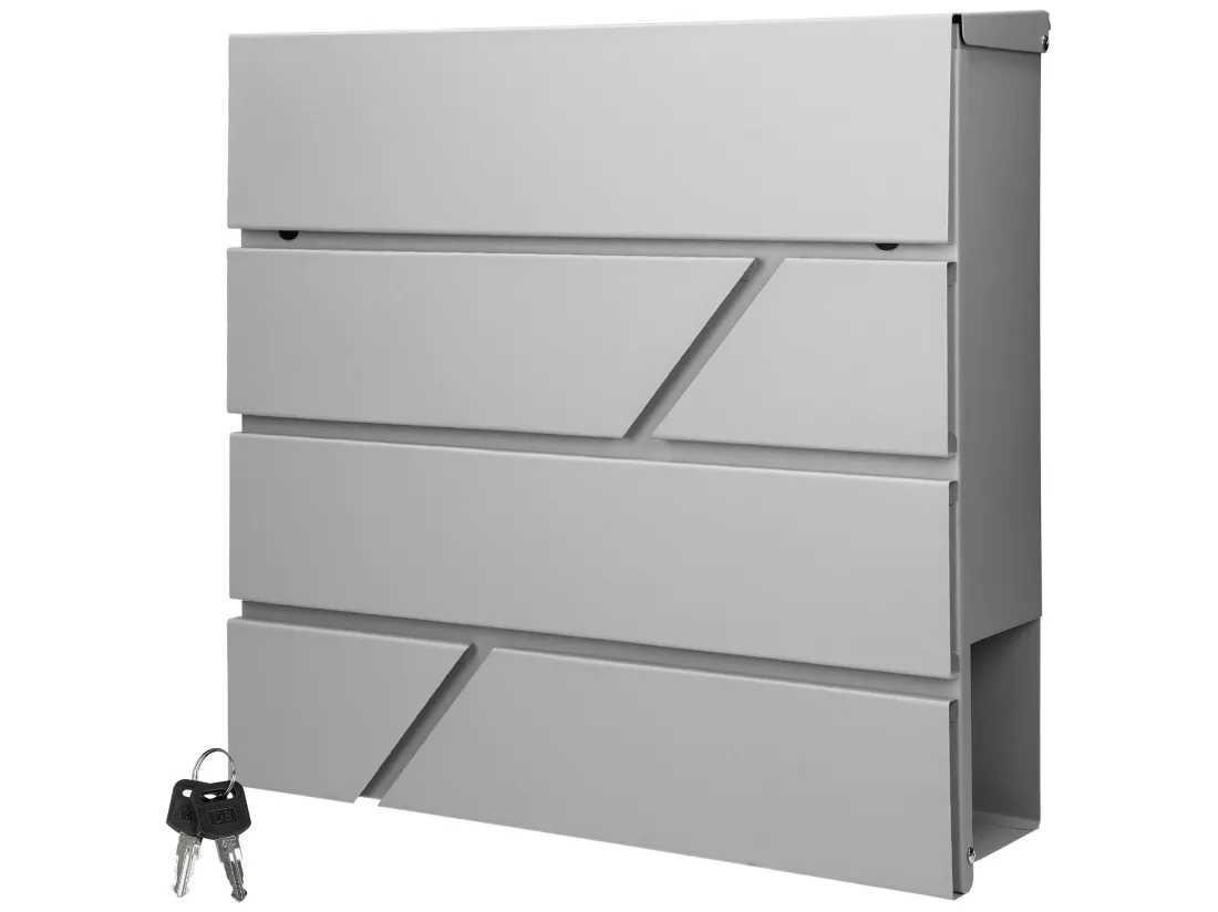 Boîte aux lettres murale gris clair avec 2 clés compartiment à journaux postale ML-DESIGN