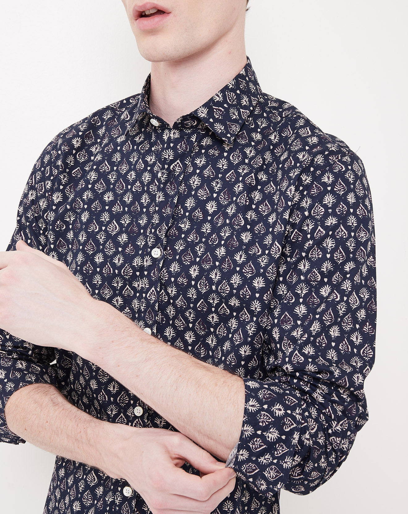 Hartford Chemise Slim Sammy imprimée bleu nuit/beige