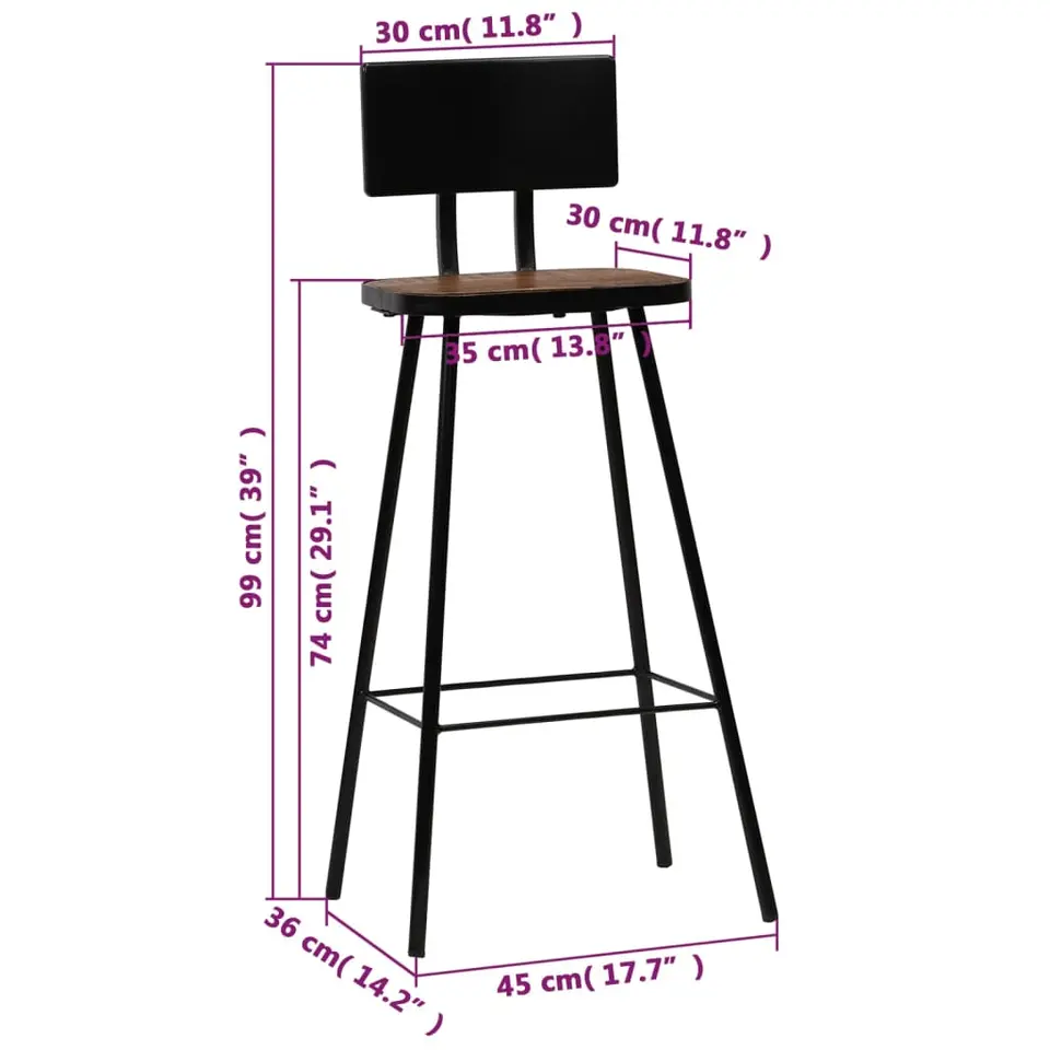 vidaXL - Barkruk - Bruin - Hout - 2 stuks