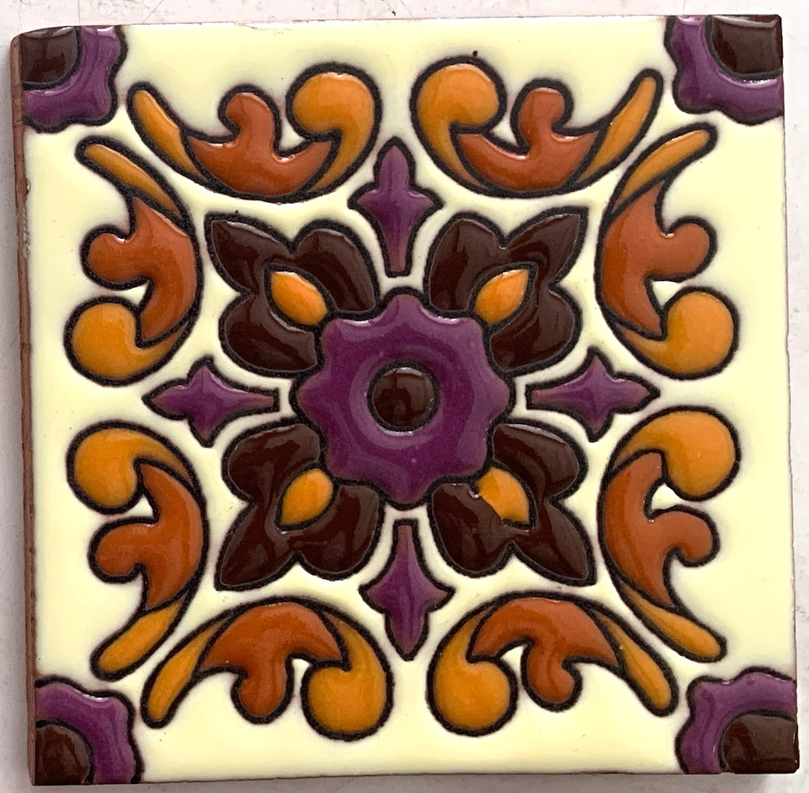 Reliefkachel 'Ornamento', multicolor, T 10 cm, B 10 cm, H 0,5 cm von fischer's lagerhaus