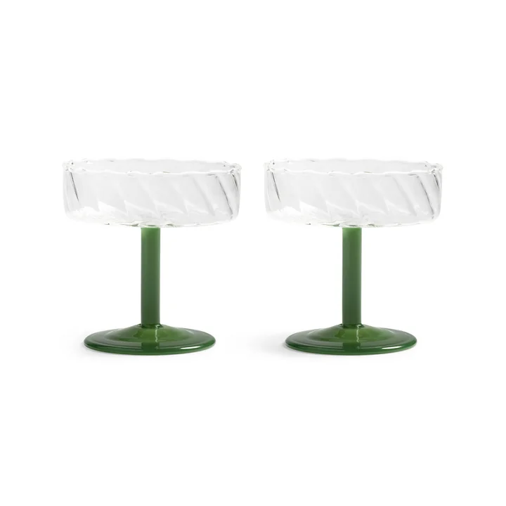 &klevering - Coupe Twirl Champagnerglas, dunkelgrün (2er-Set)