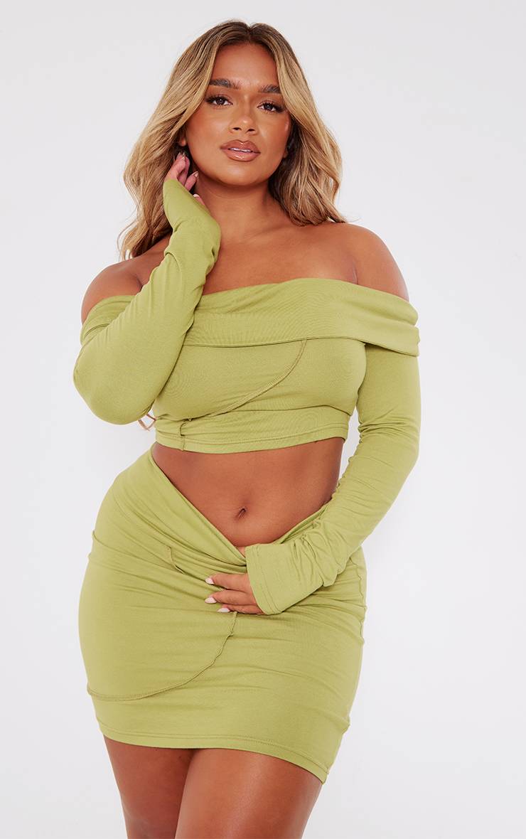 Vert Olive Mini-jupe Taille Haute Repliée Avec Détails De Coutures Co-ord Shape