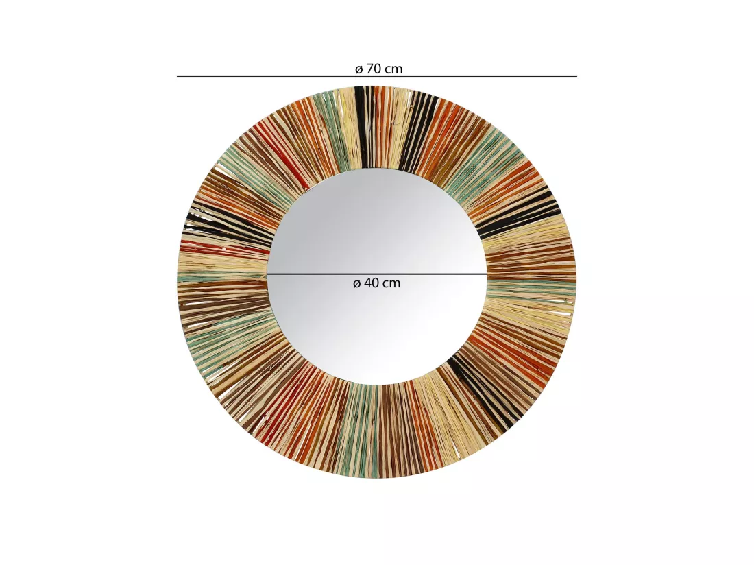 Now's Home - Miroir Rond En Raphia Naturel Colore Fait Main Diametre 70cm Jolo
