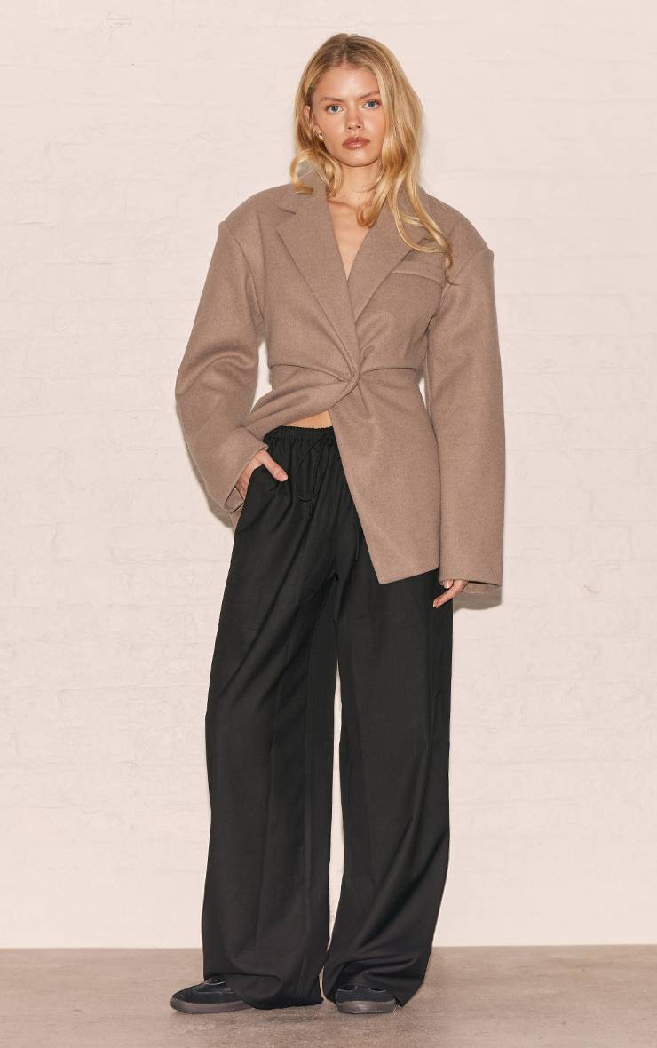 Noir Pantalon Ample Taille Basse En Tissu Tissé Avec Cordon De Serrage