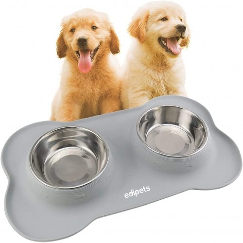 comedouro para cães Edipets em aço inoxidável cinza
