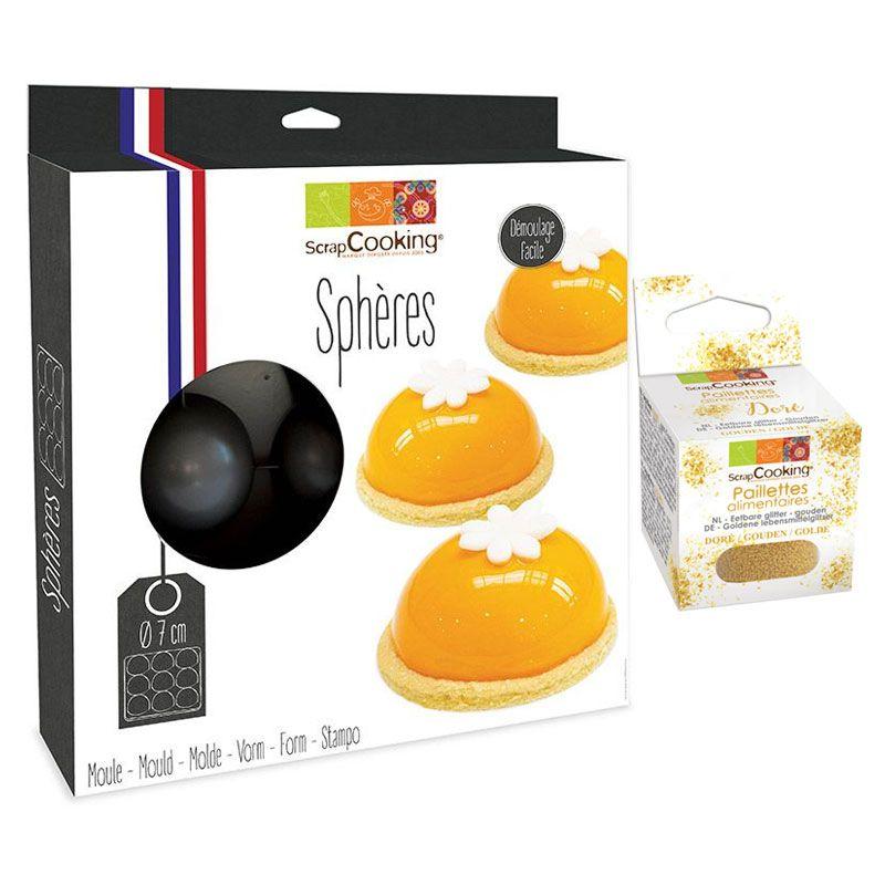 Moule à gâteau semi-rigide 9 demi-sphères + paillettes dorées Scrapcoo
