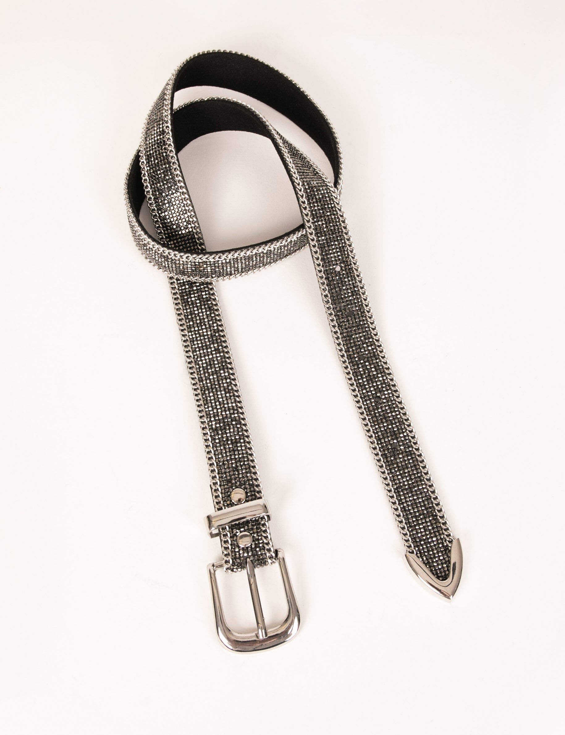 Ceinture avec strass et détails chaînes gris moyen femme - gris_moyen