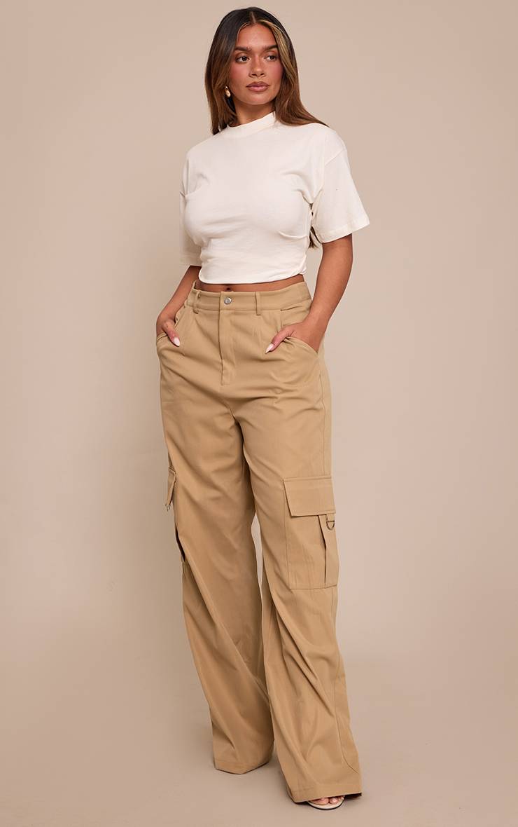 Gris Pierre Pantalon Cargo Taille Haute Jambes Larges Avec Boucles Shape