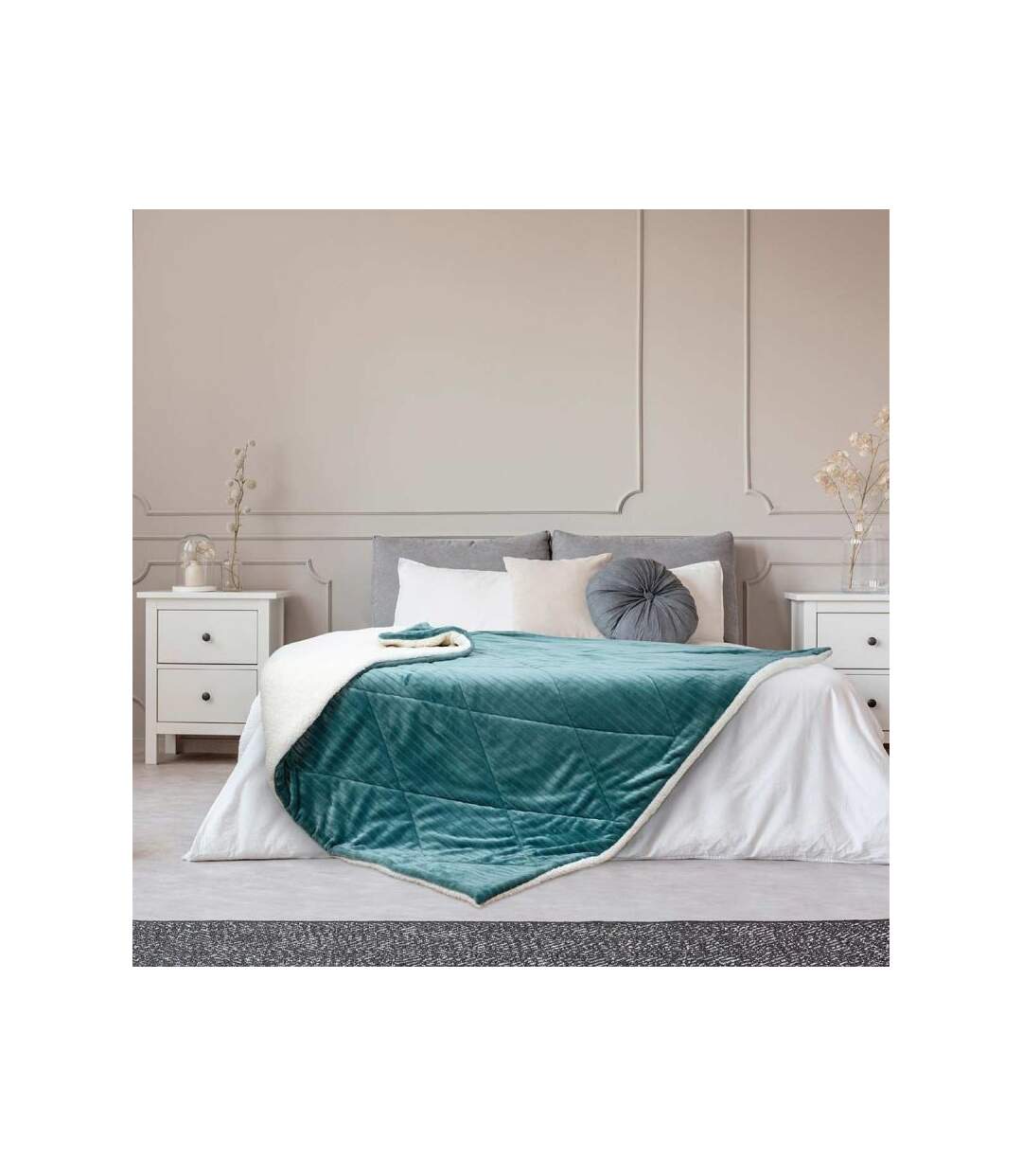 Paris Prix - Couvre-lit Flanelle sherpa 220x240cm Vert