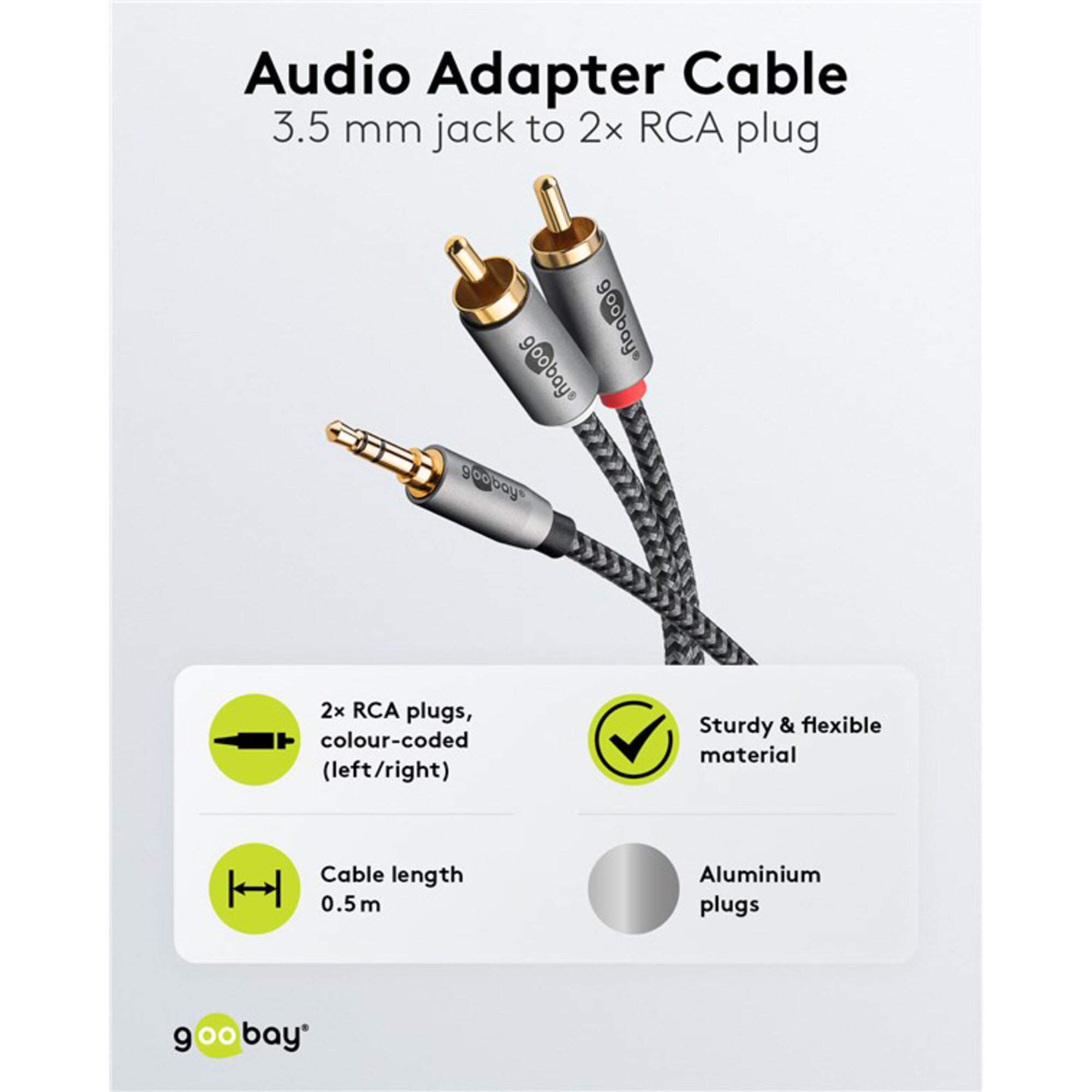 goobay Kabel Plus Audio Adapterkabel AUX 3,5mm Klinke > Stereo-Cinch Stecker