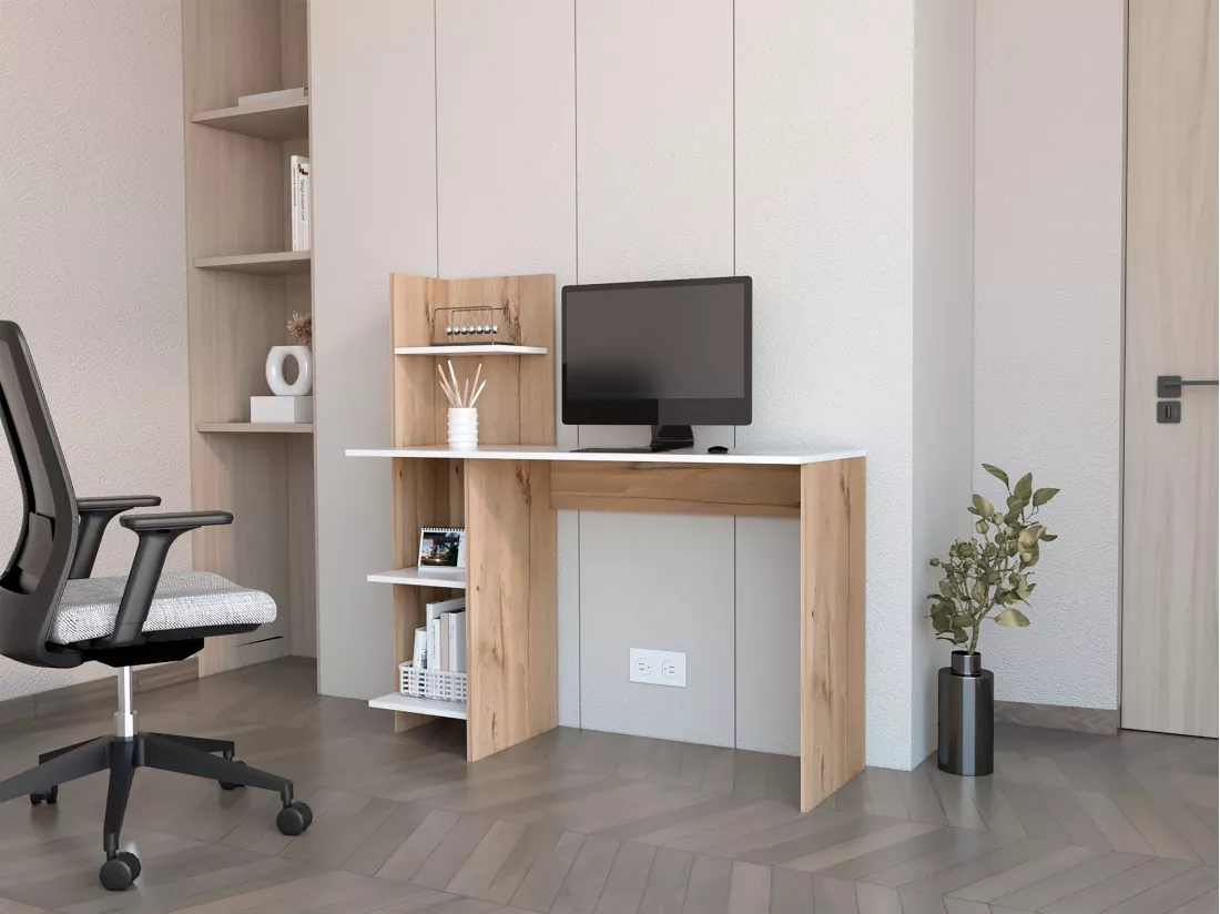 Bureau Vilna 120, avec tablette, 119.88 cm X 119.88 cm X 44.95 cm , Dune / Blanc