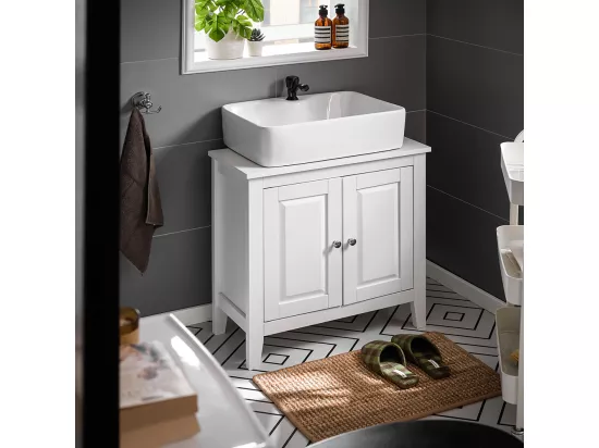 Meuble Sous-Lavabo Dessous de lavabo ou Evier 2 étages et 2 portes -Blanc, FRG202-W