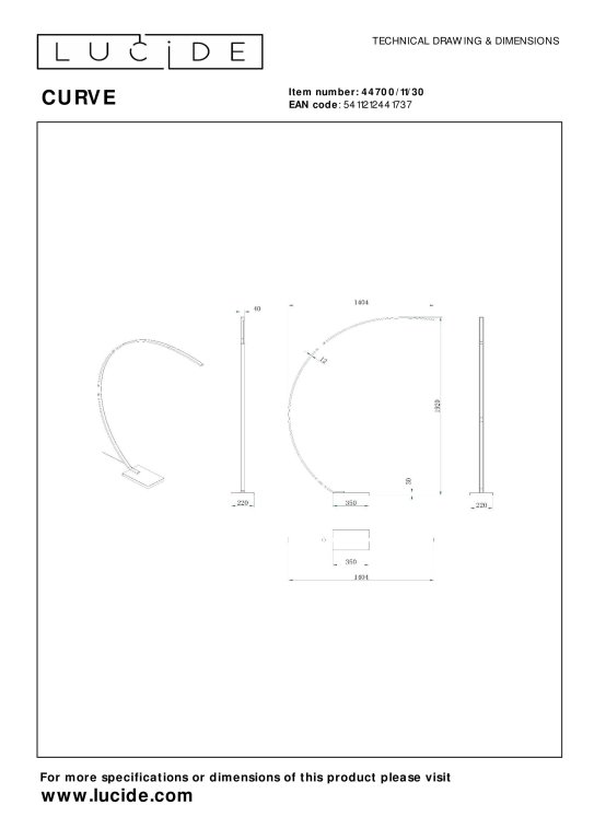 Lucide Curve booglamp LED mat goud