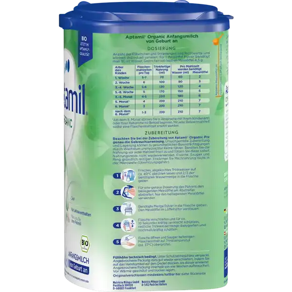 Bio Organic Pre Anfangsmilch von Geburt an