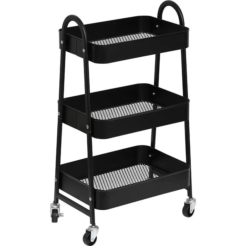 Tendance Keuken/badkamer trolley 3 laags - 43 x 31 x 79cm - zwart