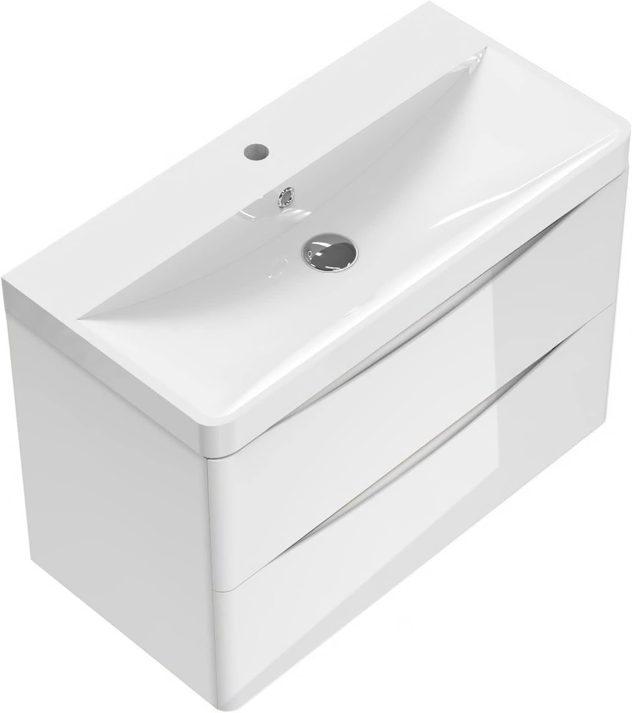Aica Sanitär Badmöbel Set Weiß Hochglanz 80 cm Sofia Waschbecken mit Unterschrank Waschtisch