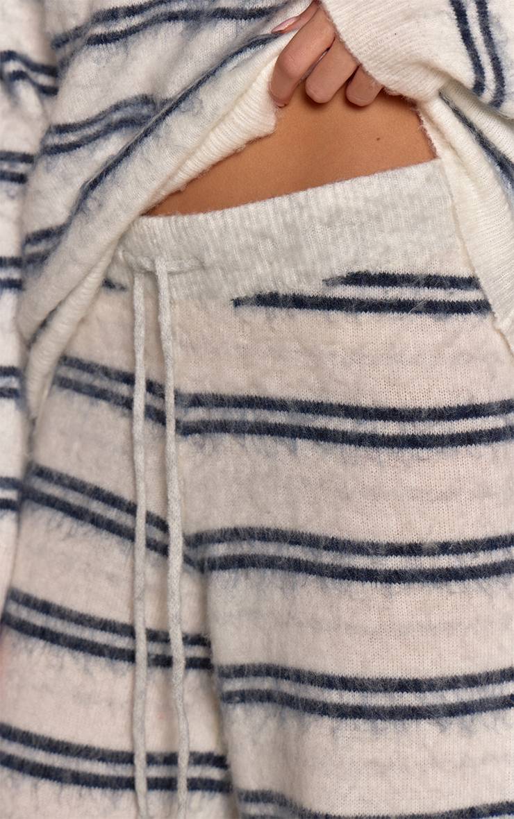 Bleu Clair Pantalon Large À Rayures En Maille Brossée