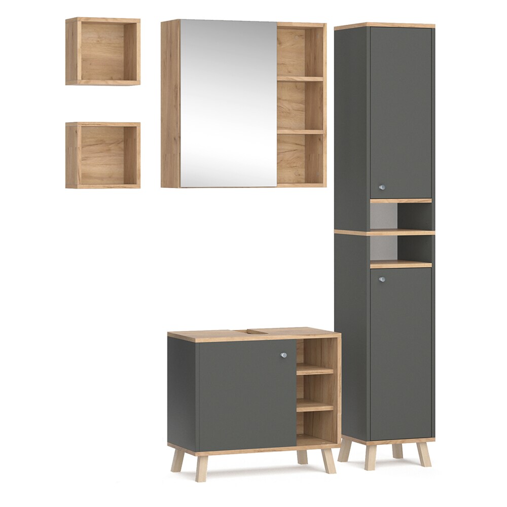 Vicco Badmöbelset Hochschrank Waschtischunterschrank Spiegelschrank Senyo GK/ANT