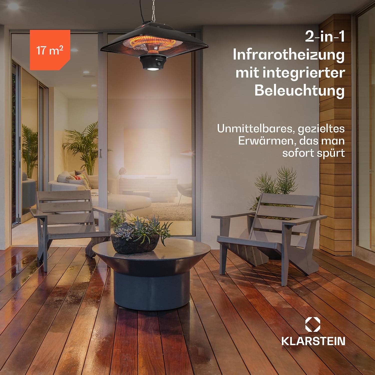 Blumfeldt Heizstrahler für die Terrasse, Infrarot Elektrisch, IP24 Infrarot für den Wintergarten & Aussenbereich, 2 Temperatur Terrassenheizstrahler mit Fernbedienung & LED