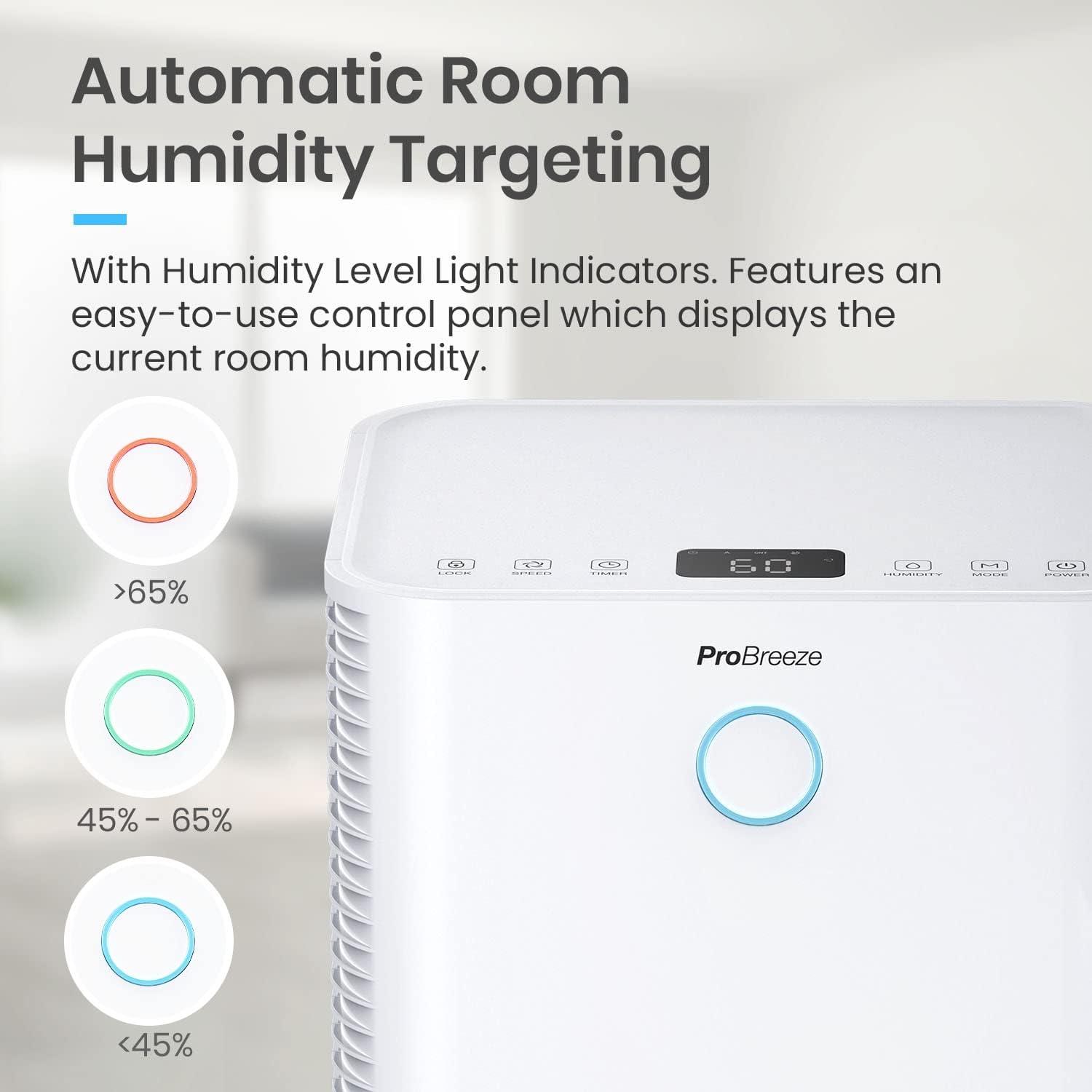 Pro Breeze Déshumidificateur Compresseur 12 L/jour avec capteur d'humidité automatique, Séchage du linge, Drainage continu, Mode Nuit & Minuterie 24 heures - Réduit humidité, moisissure, condensation