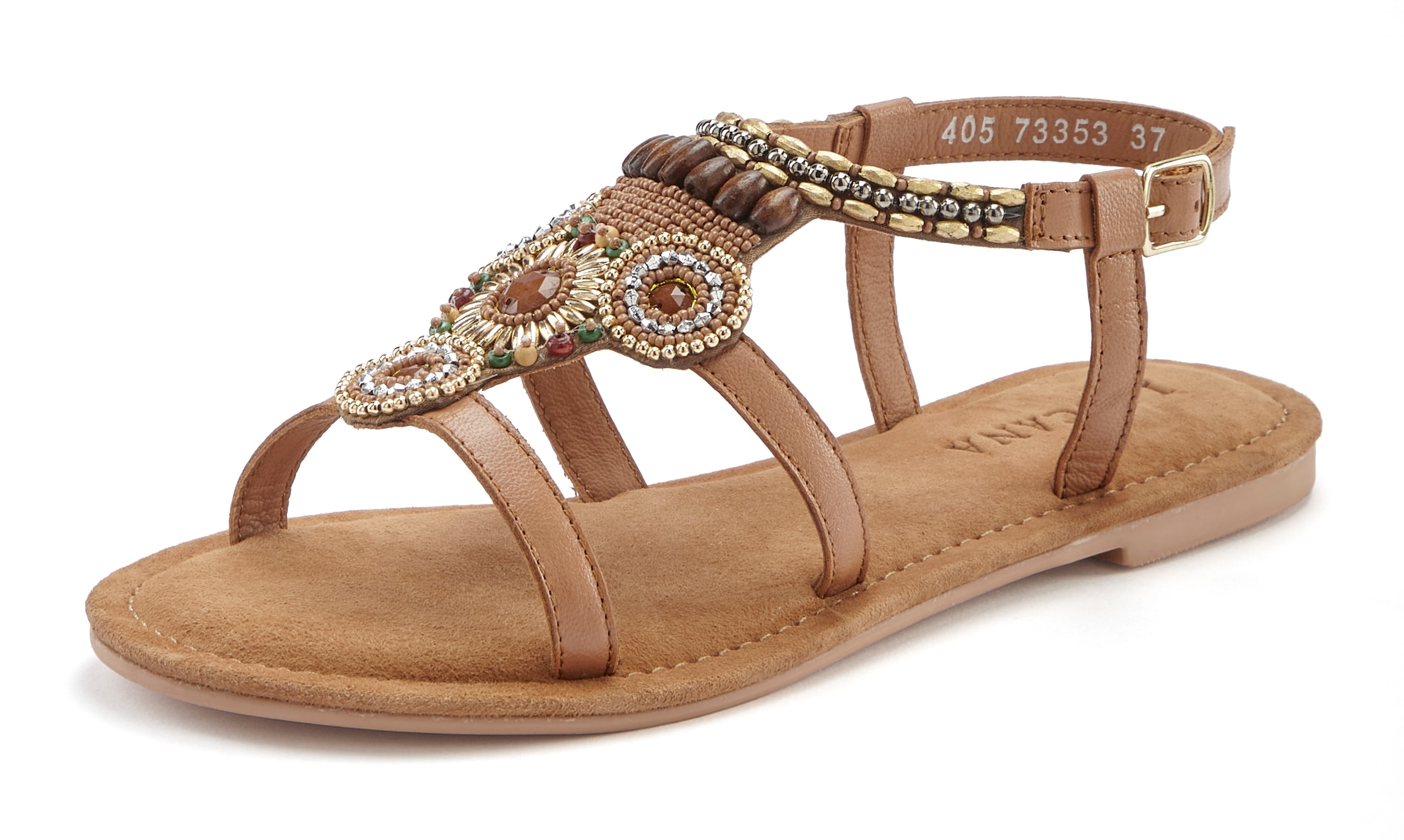 LASCANA Sandale »Sommerschuh«  Sandalette, Sommerschuh aus Leder mit Steinchen in Glitzer-Optik