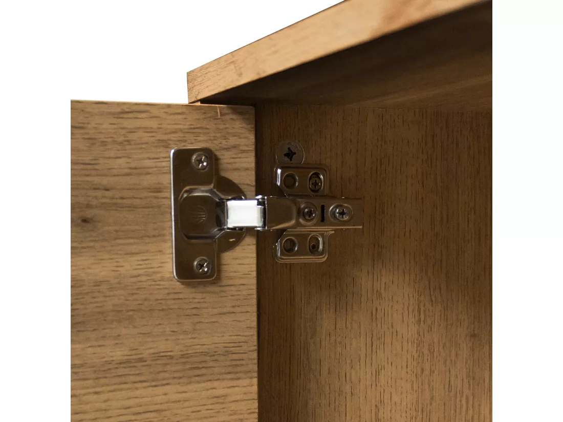 Meuble TV moderne effet bois avec 2 portes et 2 compartiments ouverts 160x35x45cm Dhaasti