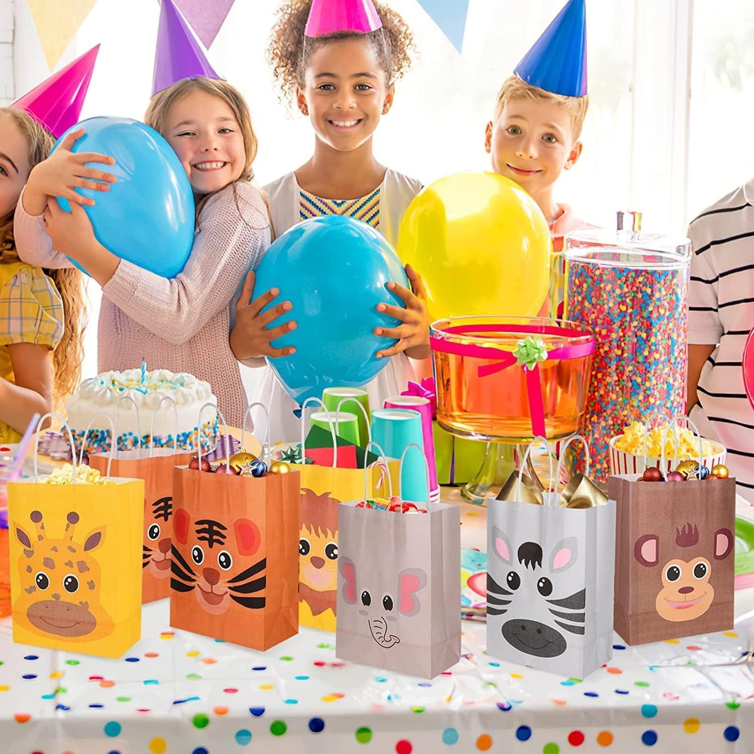(6er Set) 21x15cm Bunte Kinder Papiertüten Candy Gift Bags Geburtstags Mitbringsel Geschenktasche - Dschungel Tiere