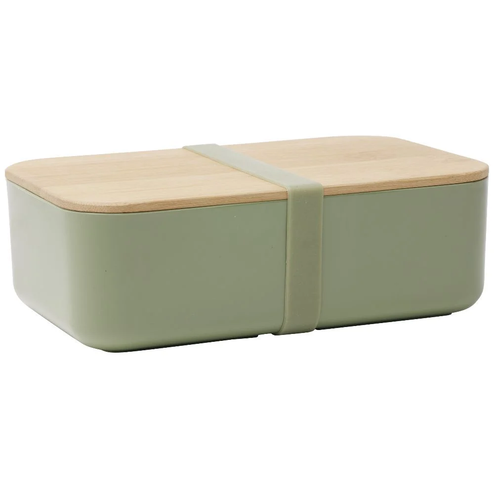 Lunchbox en plastique avec couvercle bambou +sangle silicone 900 ml