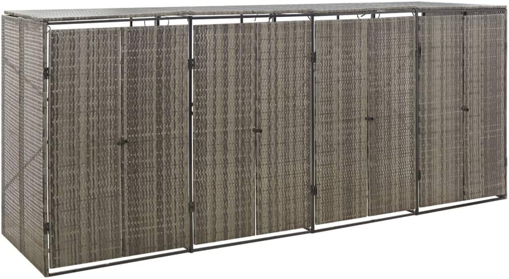 vidaXL Mülltonnenbox Müllbox Mülltonnenverkleidung Mülltonnenhaus Gartenbox Müllcontainer für 4 Tonnen Grau 274x80x117cm Poly Rattan