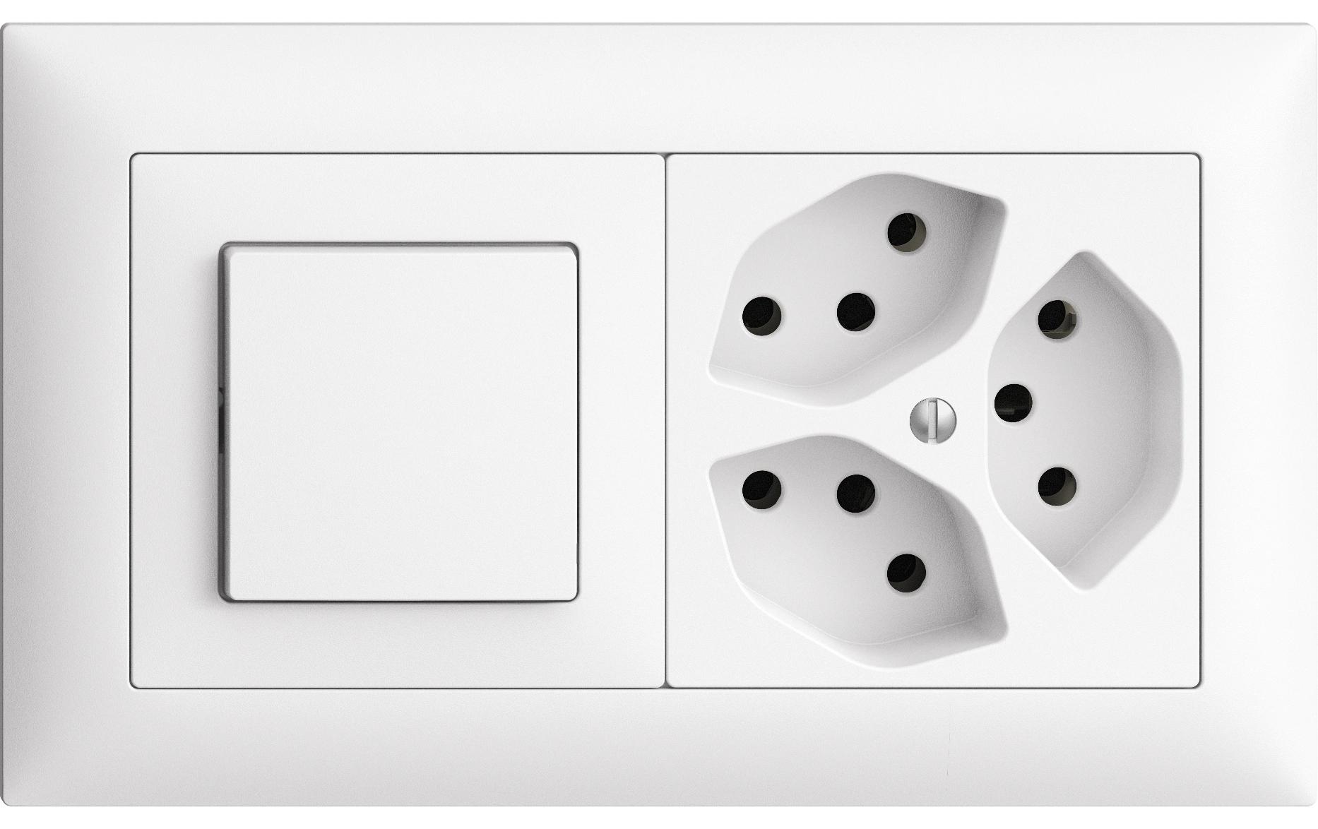 Kleinkombi Schalter Schema 3 und 3 x T13 plus<br>Komplettset mit Rahmen, Weiss