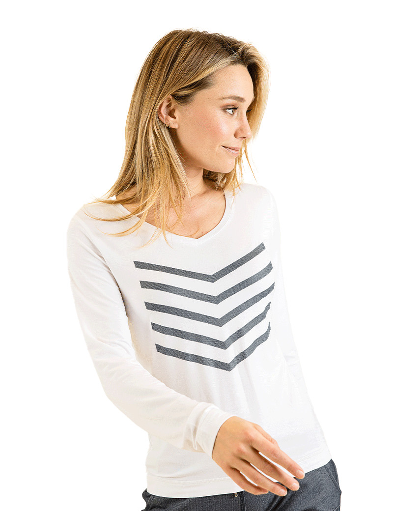 HBT BASICS ESSENTIELS | JUSTINE COTON MODAL TOP FEMME BLANC/DENIM