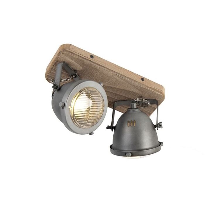 Industriële smart spot grijs met hout incl. 2 WiFi GU10 - Emado