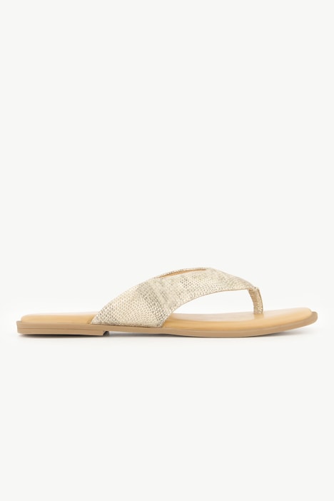 Leder-Pantoletten, Metallic-Riemen, Zehentrenner, Weite H