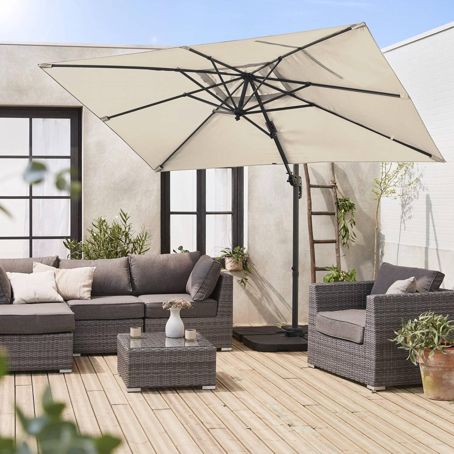 Alice's Garden - Rechteckiger Sonnenschirm 2x3 m - Antibes - beige - Ampelschirm, kippbar, faltbar und drehbar 360