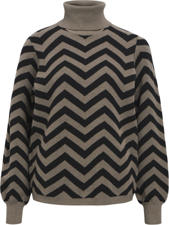 Object OBJRAY L/S KNIT ROLLNECK PULLOVER N Morel/black zig zag col