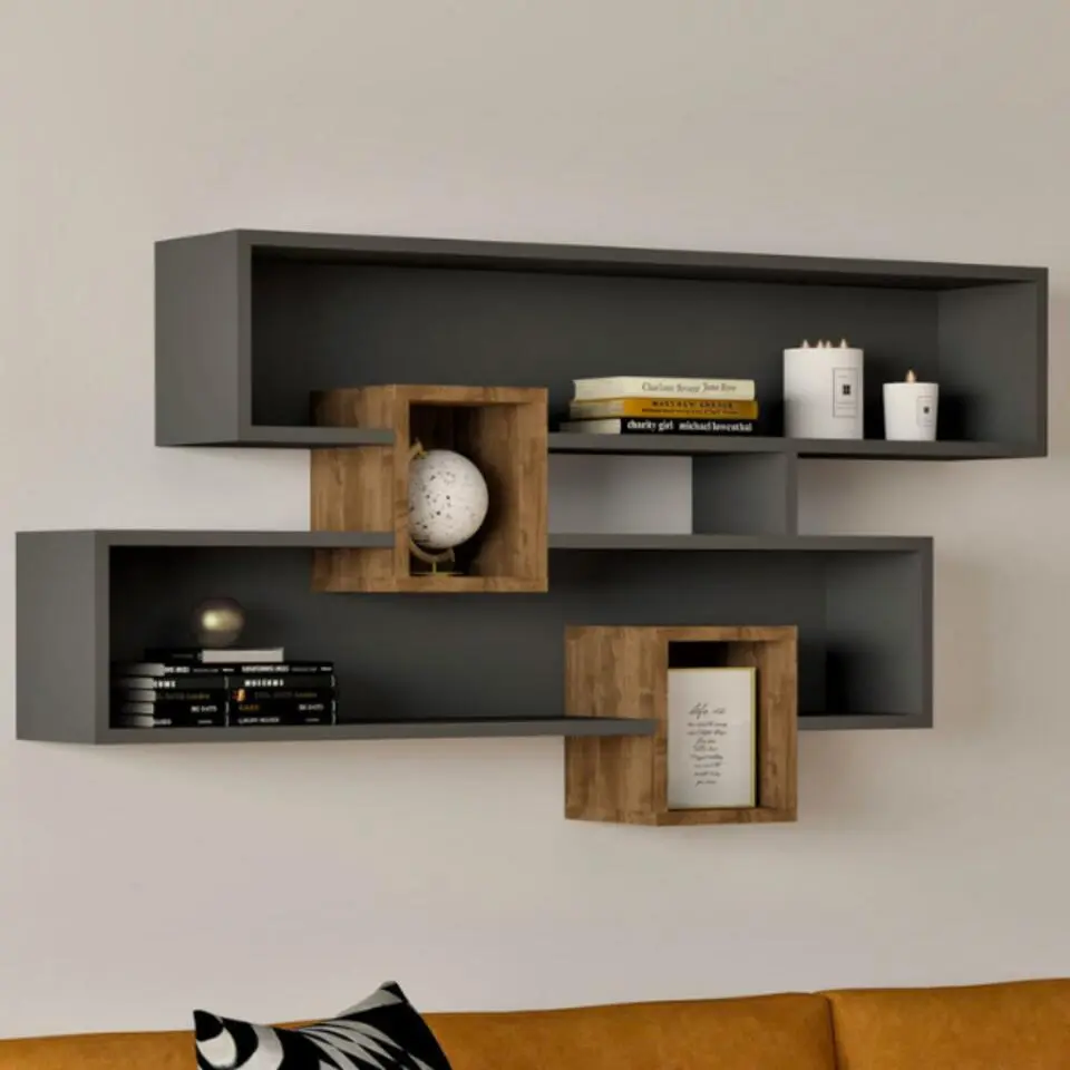 Wandplank Georgina-antraciet/walnoot