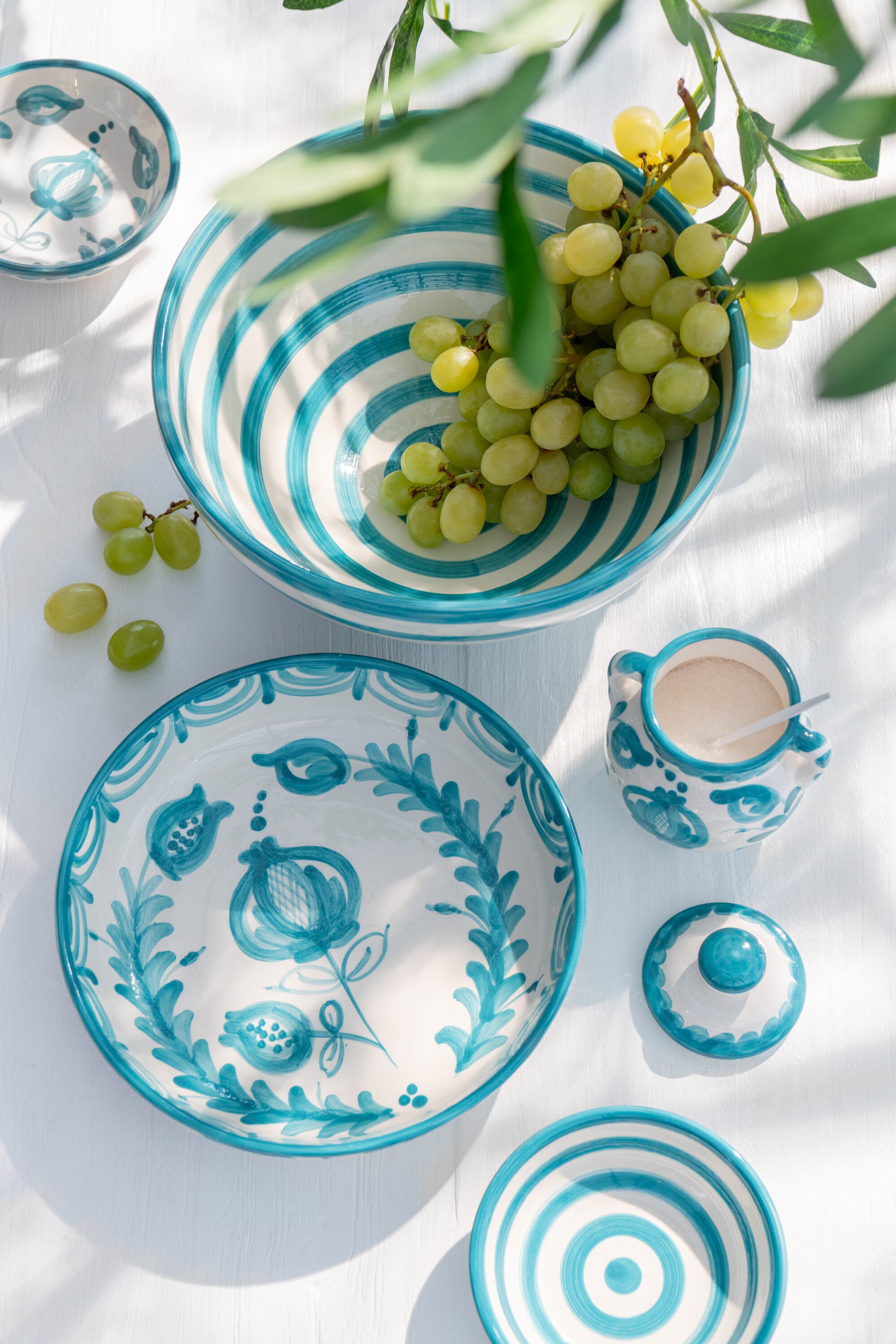 J-Line kom Lebrillo Granada Stripes - keramiek - wit|aqua