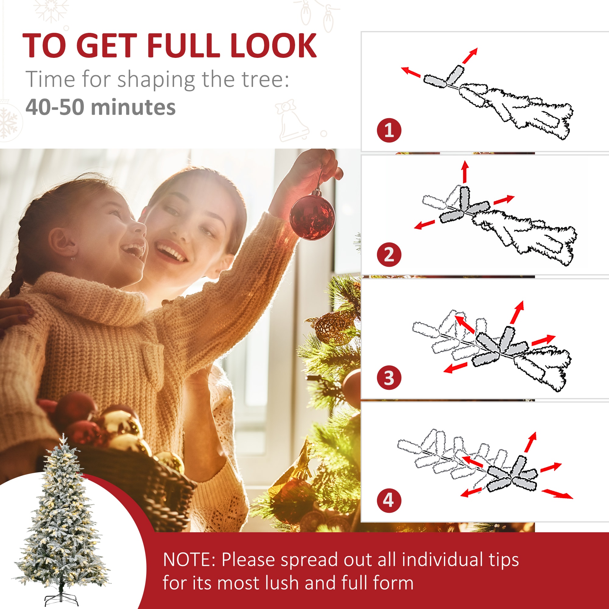 HOMCOM Künstlicher Weihnachtsbaum mit Kunstschnee und 888 Zweigen weiß 105L x 105B x 180H cm