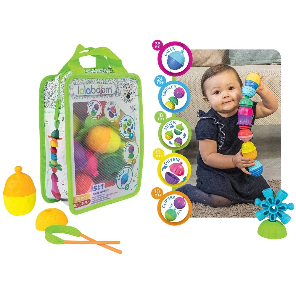MONTESSORI - SAC DE PERLES EDUCATIVES ET ACCESSOIRES - 28 PIECES