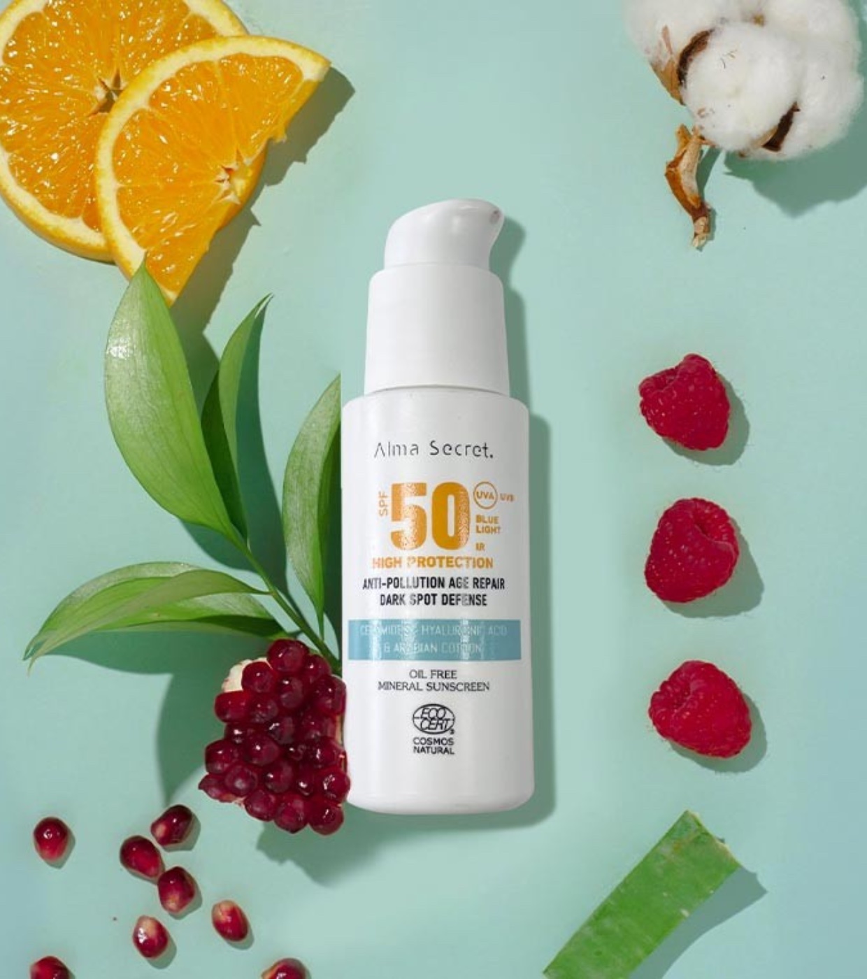 Alma Secret - Creme facial com alta proteção solar FPS50 para todos os tipos de pele