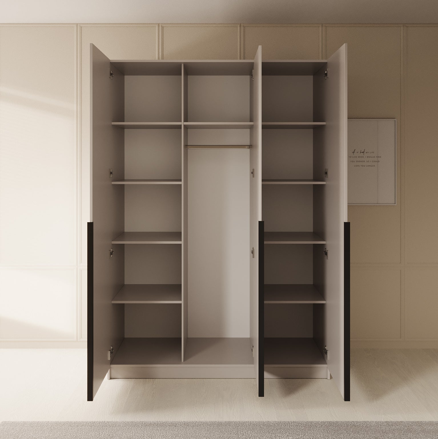 Sabre - Kledingkast met spiegel - Beige - 150x58x215 cm