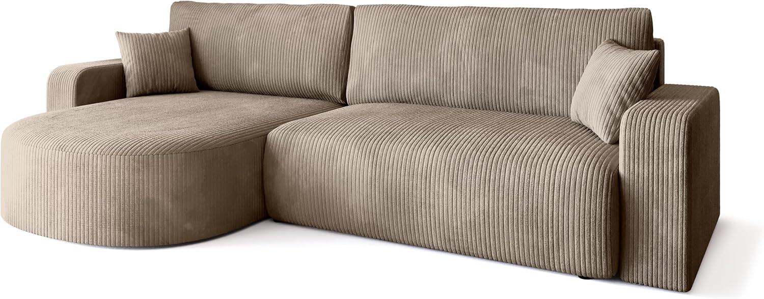 BROMARKT Ecksofa mit Schlaffunktion und Bettkasten Cordstoff Sofa Dreisitzer Schlafsofa Eckcouch Relaxsofa für Wohnzimmer Wohnlandschaft L-Form Bisk 275x170x85cm Beige
