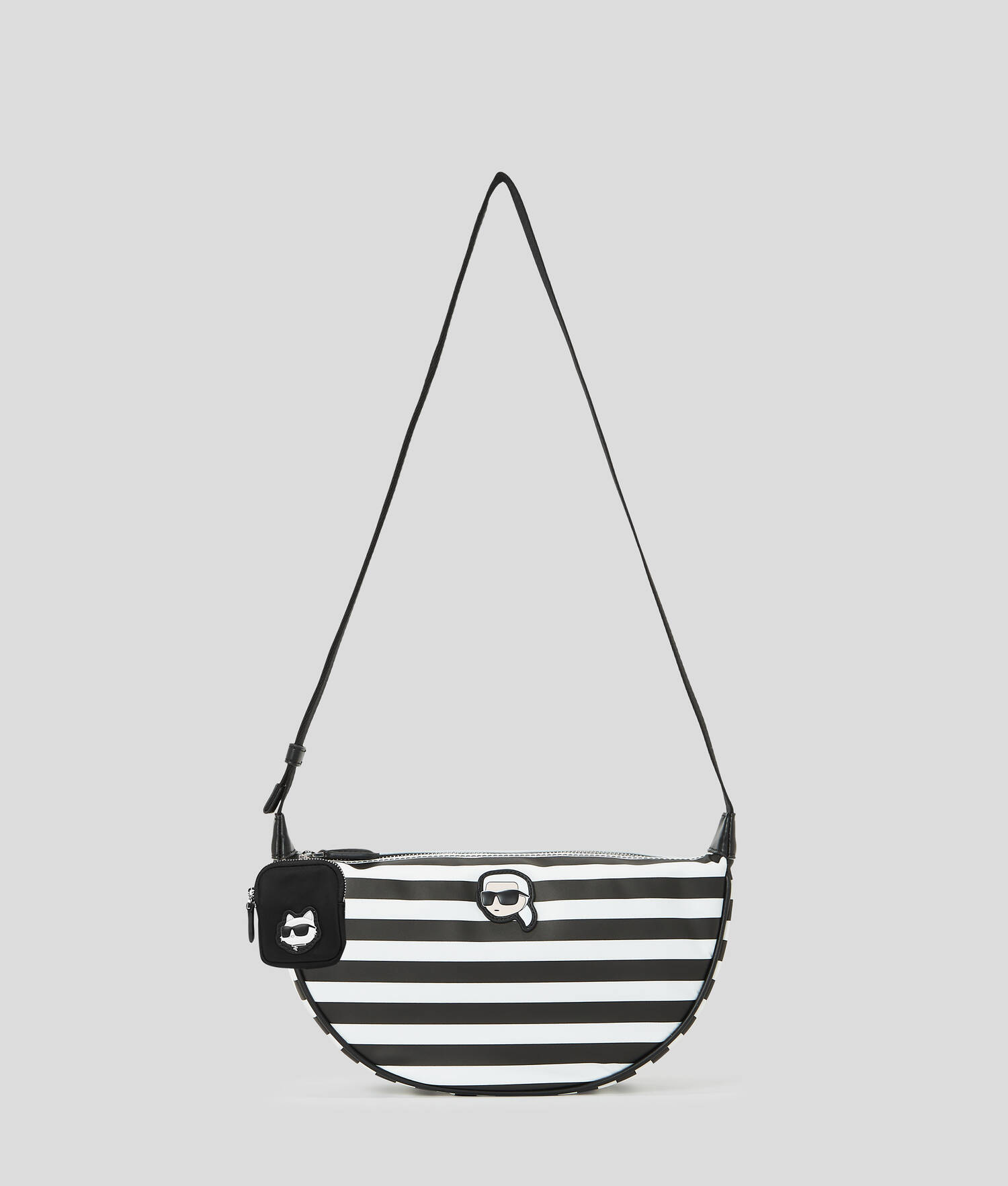 PETIT SAC DEMI-LUNE EN NYLON IKON - Petite rayure Noir-Blanc