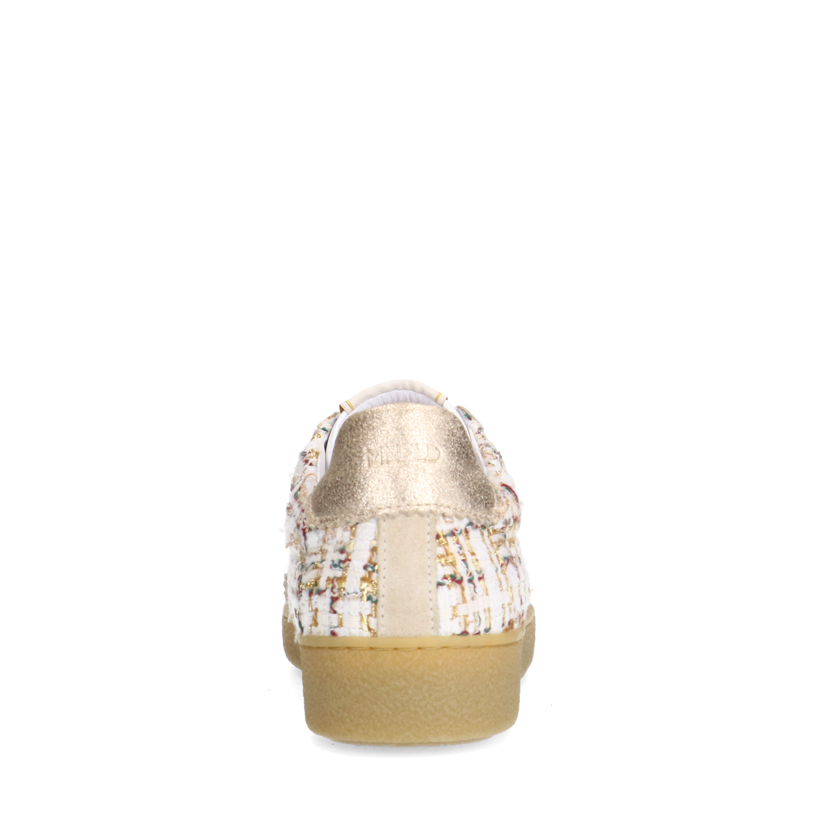 Beige bouclé sneakers met gouden details